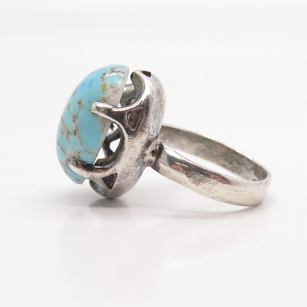 925 Sterling Silver Vintage Faux Turquoise Ring Size 7.25