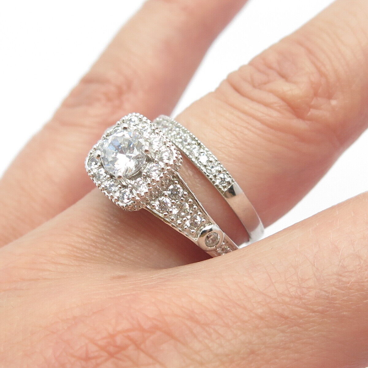 925 Sterling Silver C Z Set of Two Stackable Ring Size 7.25