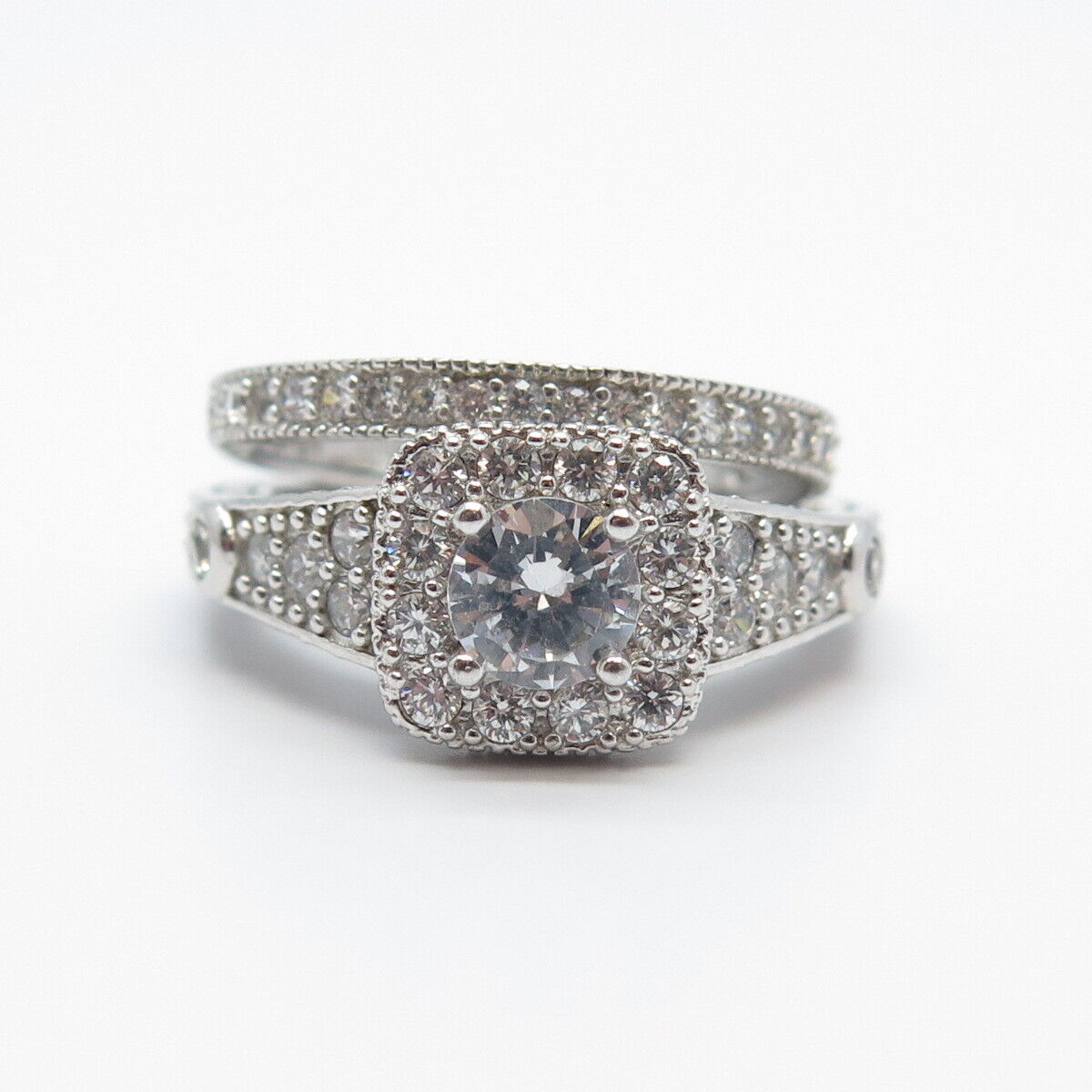 925 Sterling Silver C Z Set of Two Stackable Ring Size 7.25