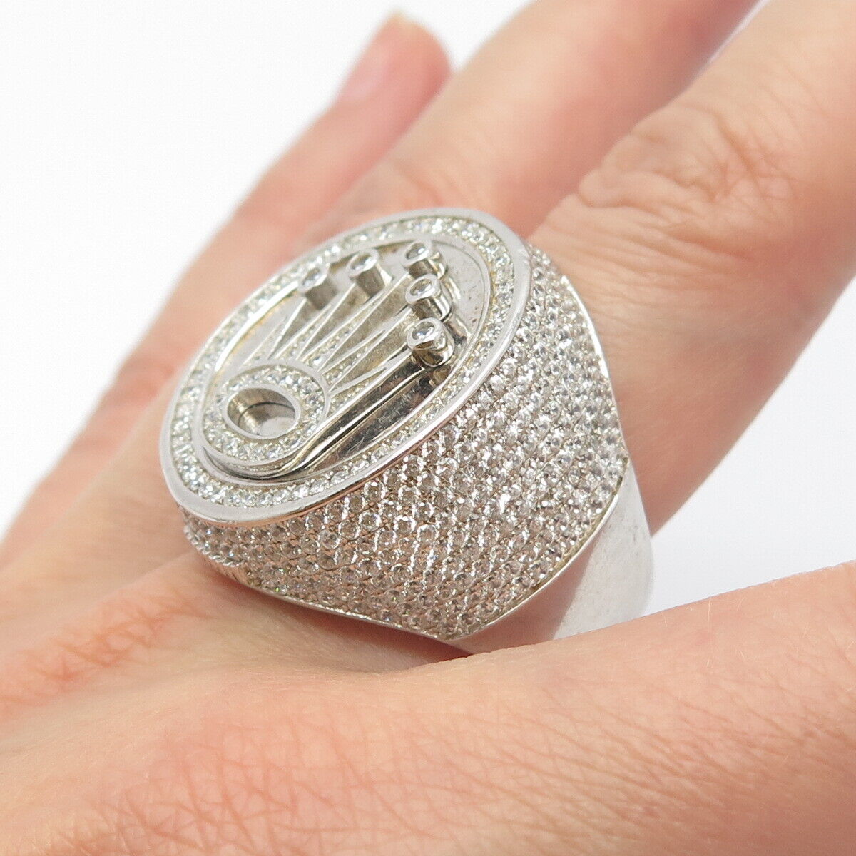 925 Sterling Silver Pave C Z Crown Wide Ring Size 12