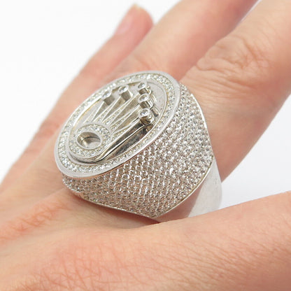 925 Sterling Silver Pave C Z Crown Wide Ring Size 12