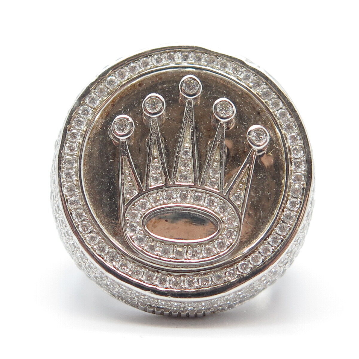 925 Sterling Silver Pave C Z Crown Wide Ring Size 12