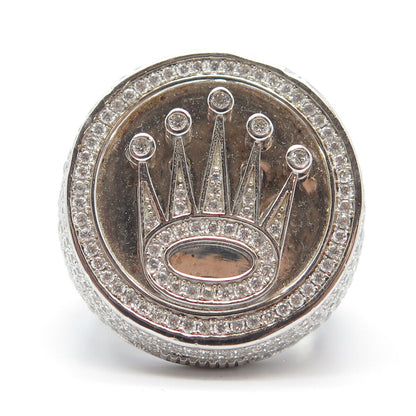 925 Sterling Silver Pave C Z Crown Wide Ring Size 12