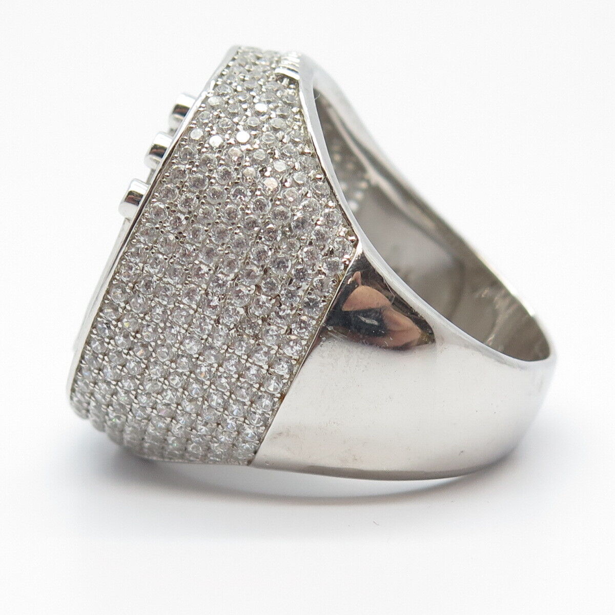 925 Sterling Silver Pave C Z Crown Wide Ring Size 12