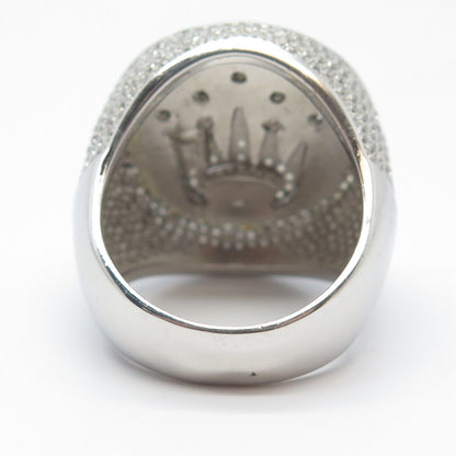 925 Sterling Silver Pave C Z Crown Wide Ring Size 12