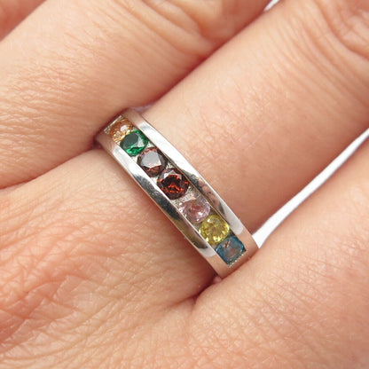 925 Sterling Silver Multi-Color C Z Band Ring Size 7.75