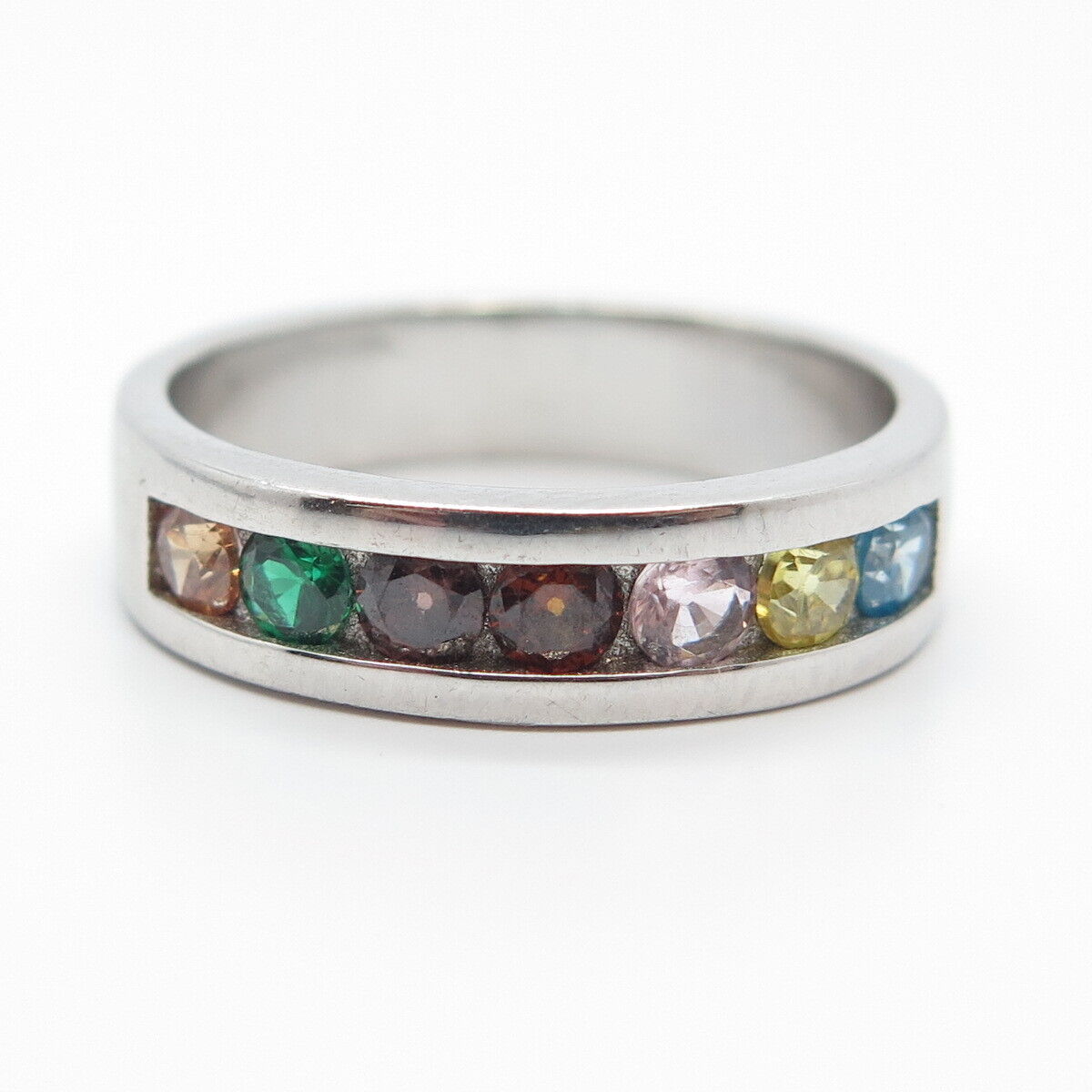 925 Sterling Silver Multi-Color C Z Band Ring Size 7.75