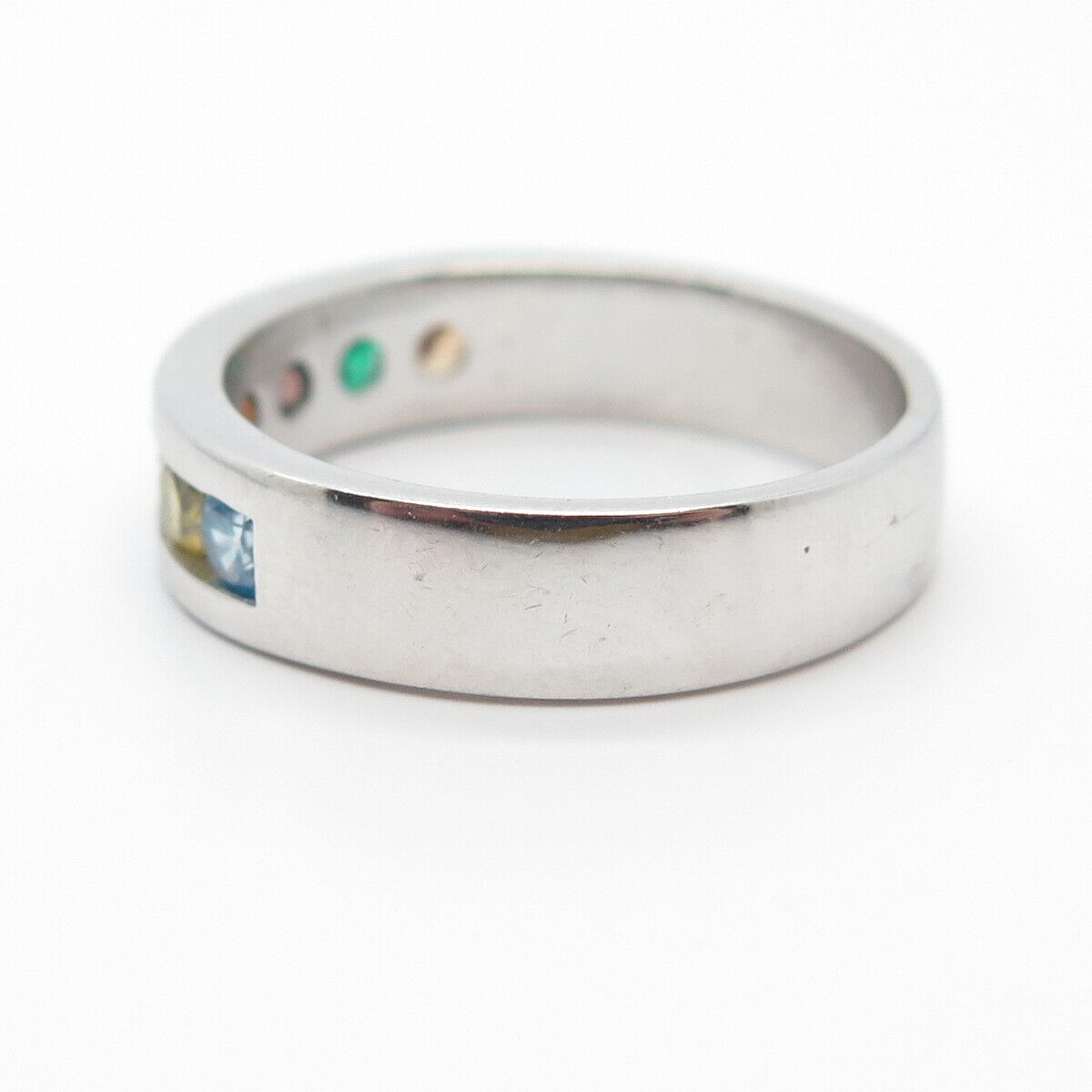 925 Sterling Silver Multi-Color C Z Band Ring Size 7.75