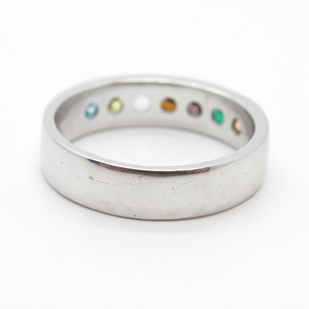925 Sterling Silver Multi-Color C Z Band Ring Size 7.75