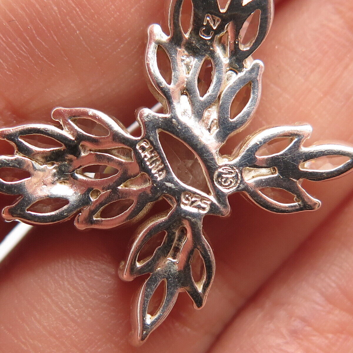 925 Sterling Silver Marquise-Cut C Z Rolo Chain Necklace 17"