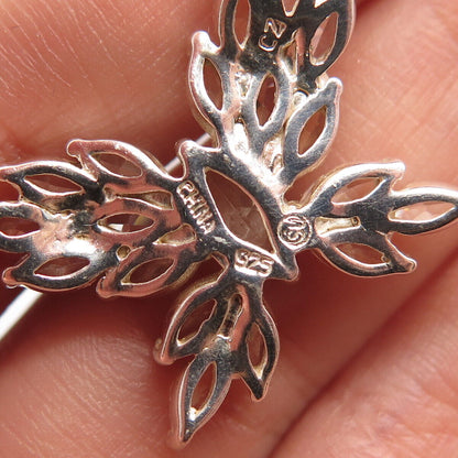 925 Sterling Silver Marquise-Cut C Z Rolo Chain Necklace 17"