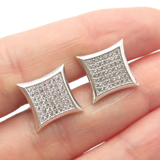 925 Sterling Silver C Z Square Stud Earrings