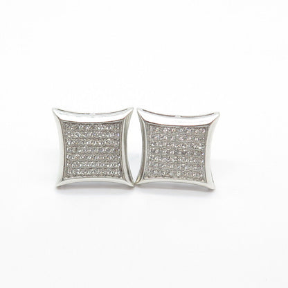 925 Sterling Silver C Z Square Stud Earrings