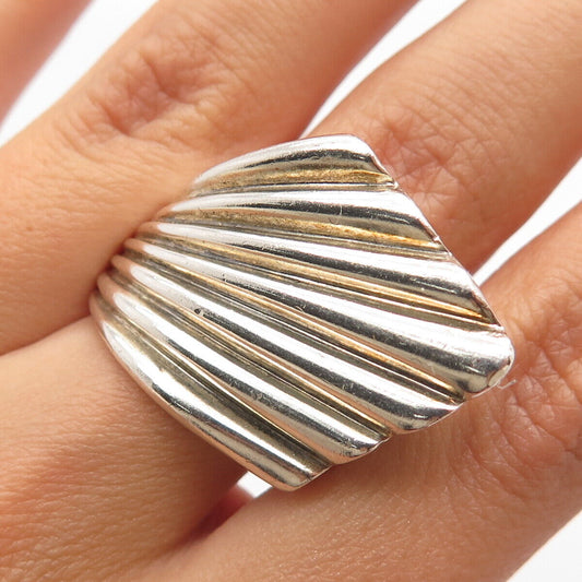 925 Sterling Silver Vintage Kemi Ribbed Wide Ring Size 7.25