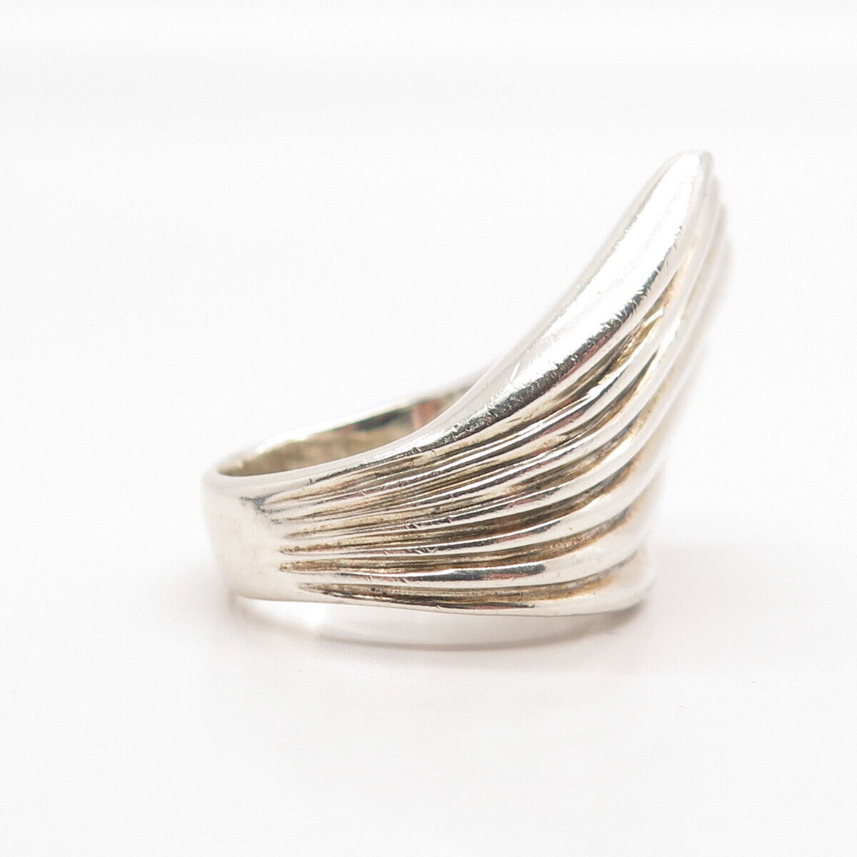 925 Sterling Silver Vintage Kemi Ribbed Wide Ring Size 7.25