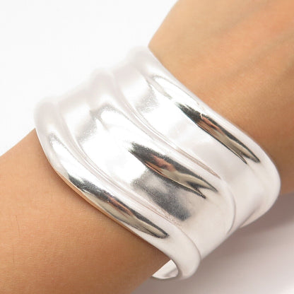 925 Sterling Silver Vintage Modernist Wide Adjustable Cuff Bracelet 6.5"