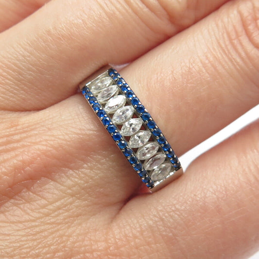 925 Sterling Silver White & Blue C Z Ring Size 10.25