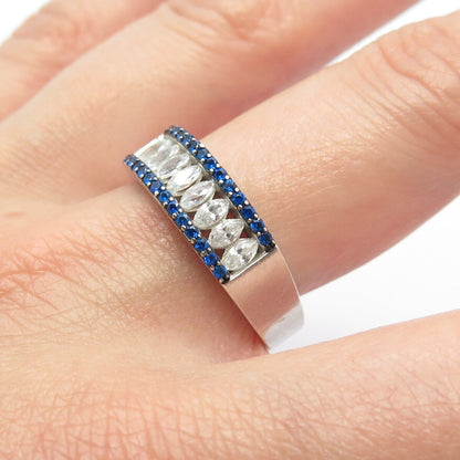 925 Sterling Silver White & Blue C Z Ring Size 10.25