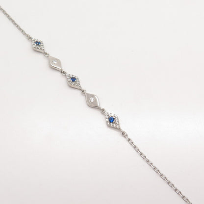 925 Sterling Silver White & Blue C Z Rolo Link Bracelet 7.75"