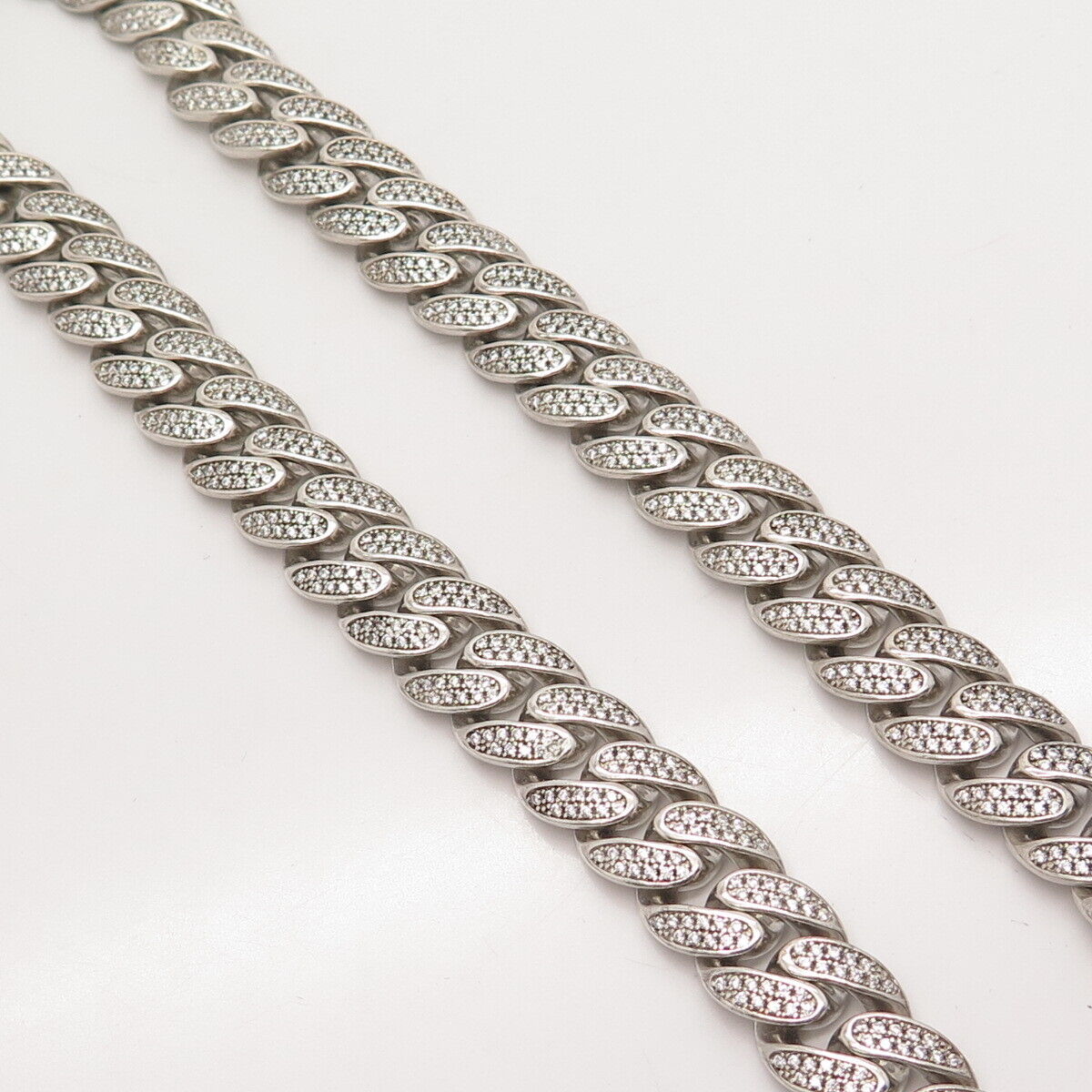 925 Sterling Silver Pave C Z Cuban Chain Necklace 16"