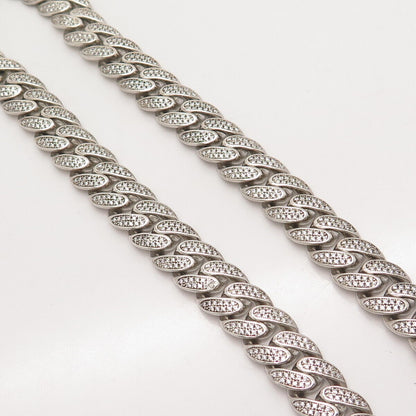 925 Sterling Silver Pave C Z Cuban Chain Necklace 16"