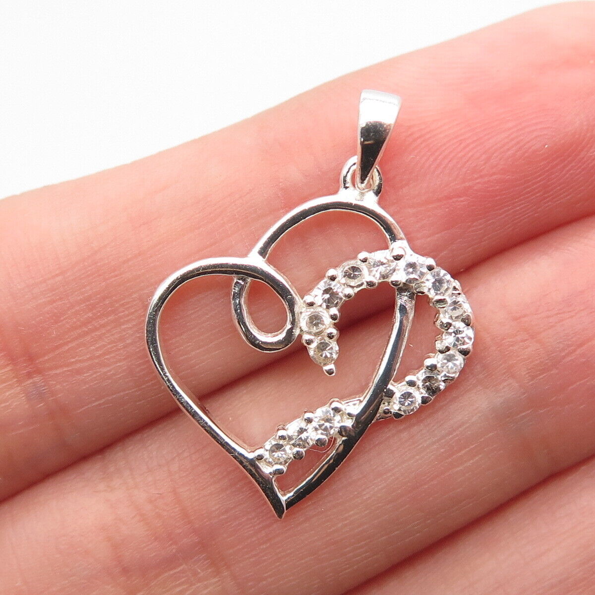 925 Sterling Silver C Z Open Heart Pendant