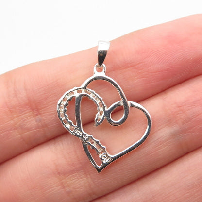 925 Sterling Silver C Z Open Heart Pendant