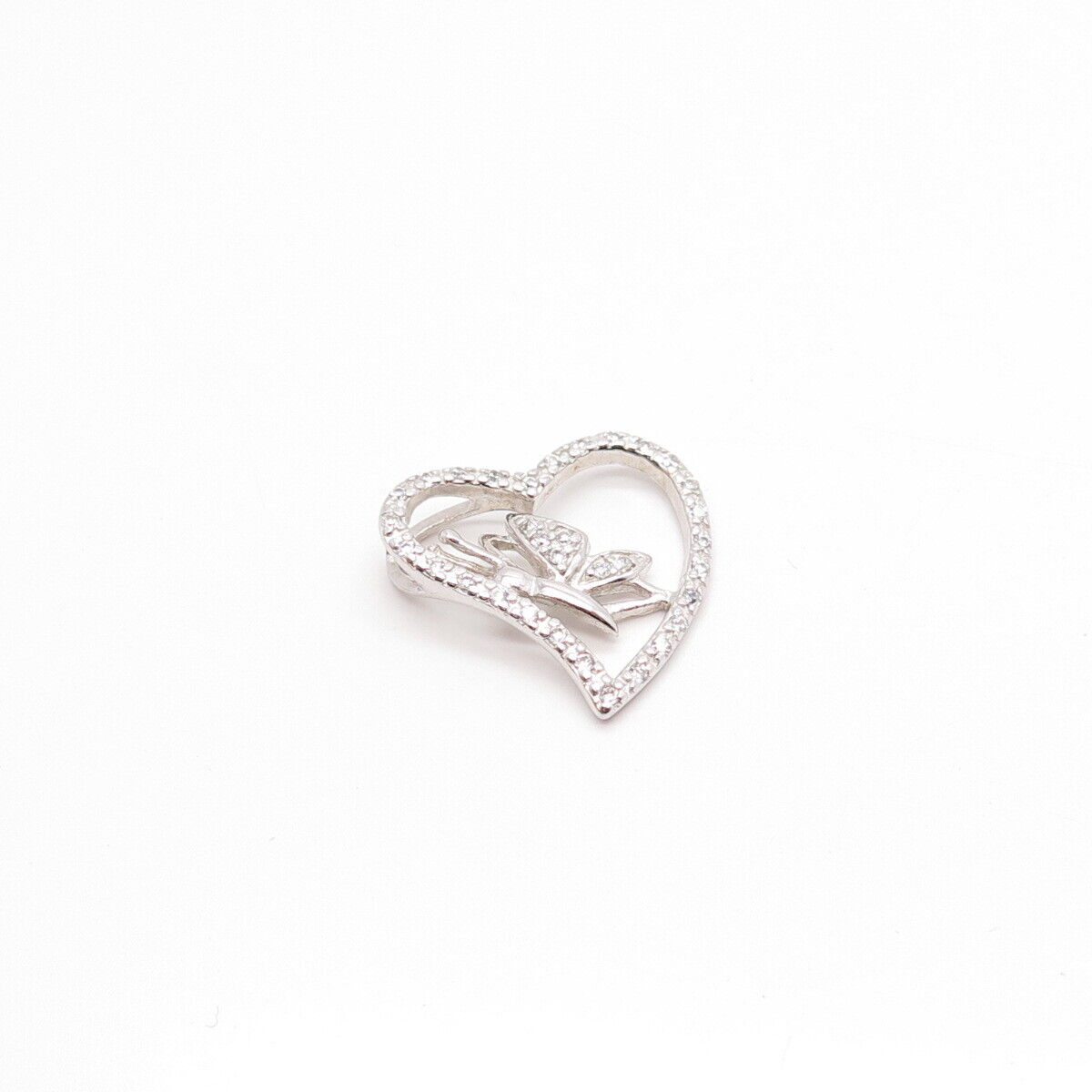 925 Sterling Silver C Z Open Heart Pendant