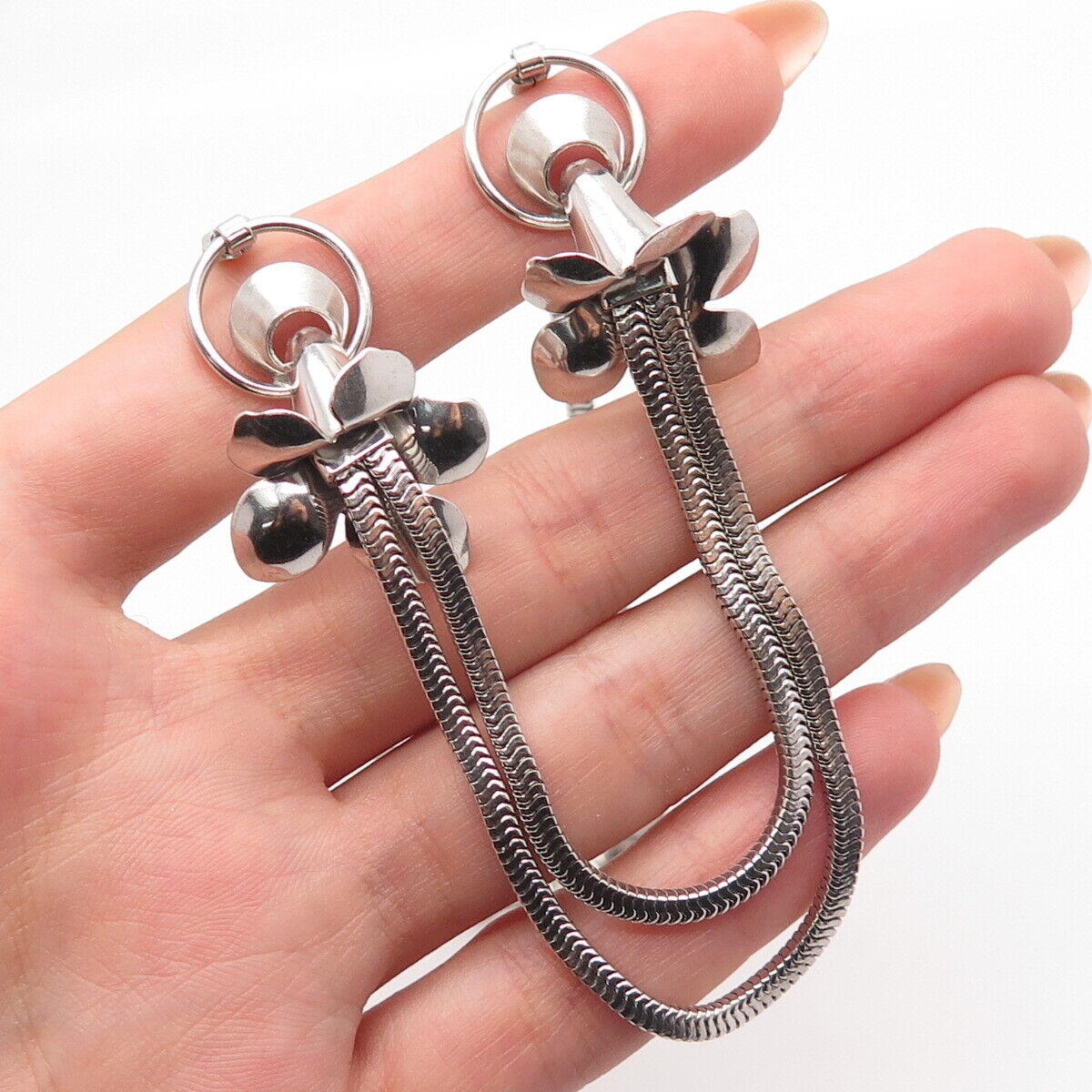 925 Sterling Silver Vintage Carl Art Floral Station Snake Chain Necklace 16"