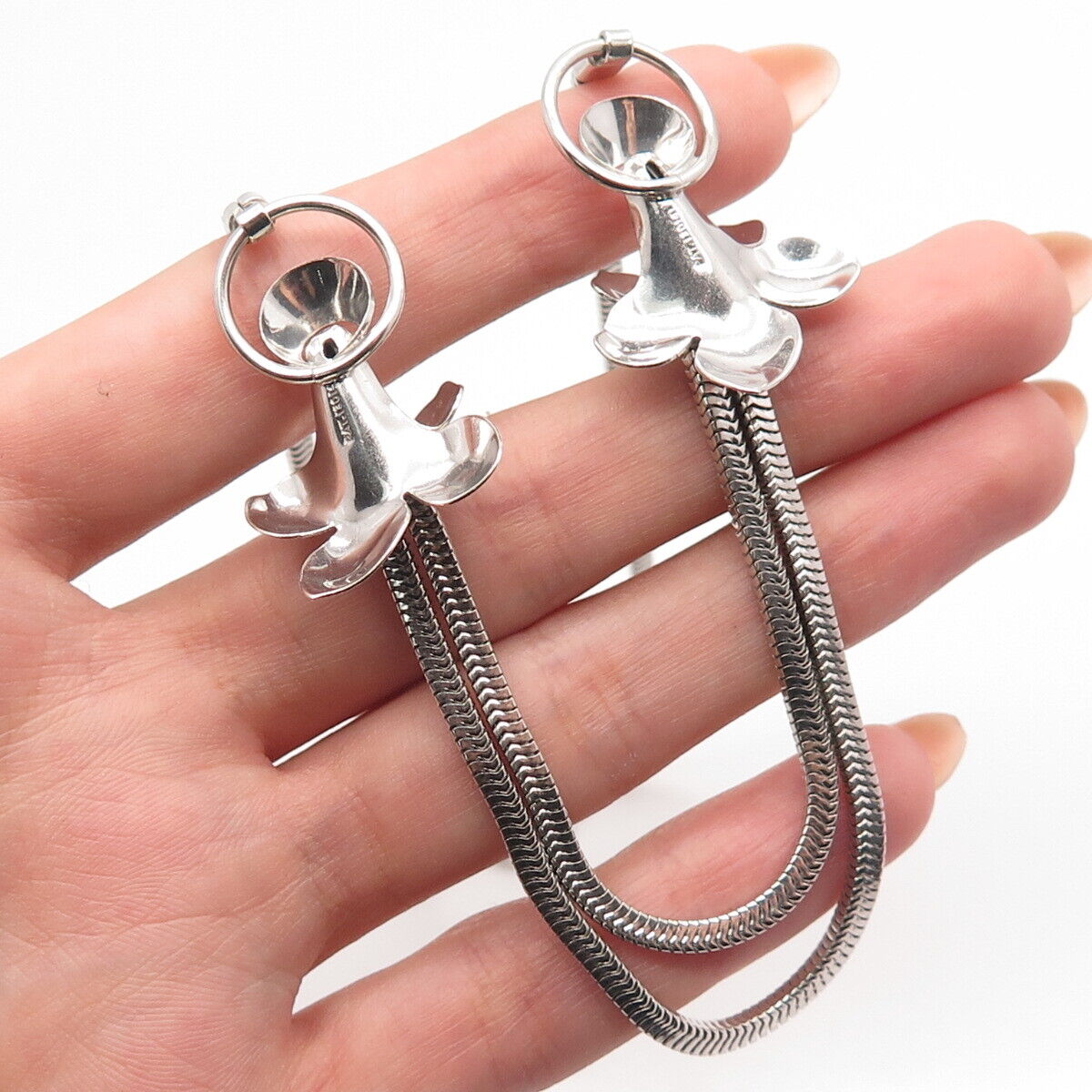 925 Sterling Silver Vintage Carl Art Floral Station Snake Chain Necklace 16"