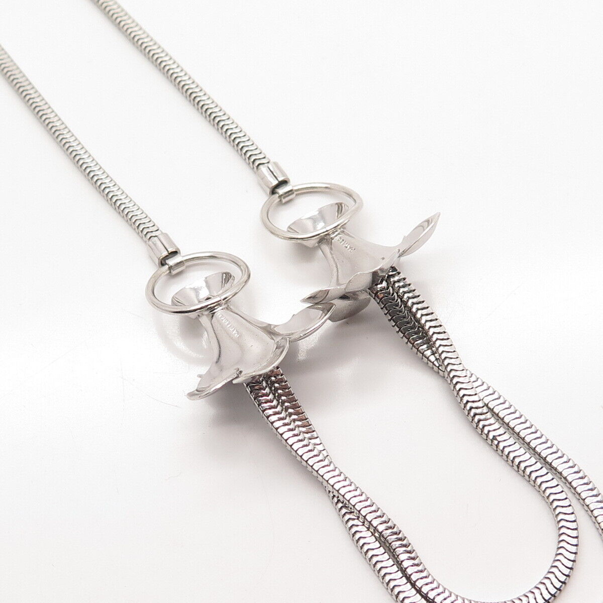 925 Sterling Silver Vintage Carl Art Floral Station Snake Chain Necklace 16"