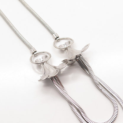 925 Sterling Silver Vintage Carl Art Floral Station Snake Chain Necklace 16"