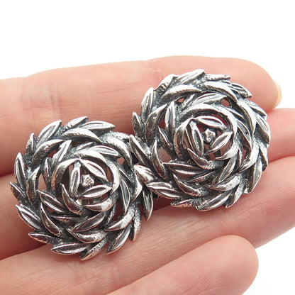 925 Sterling Silver Vintage Mexico Leaf Cluster Clip On Earrings