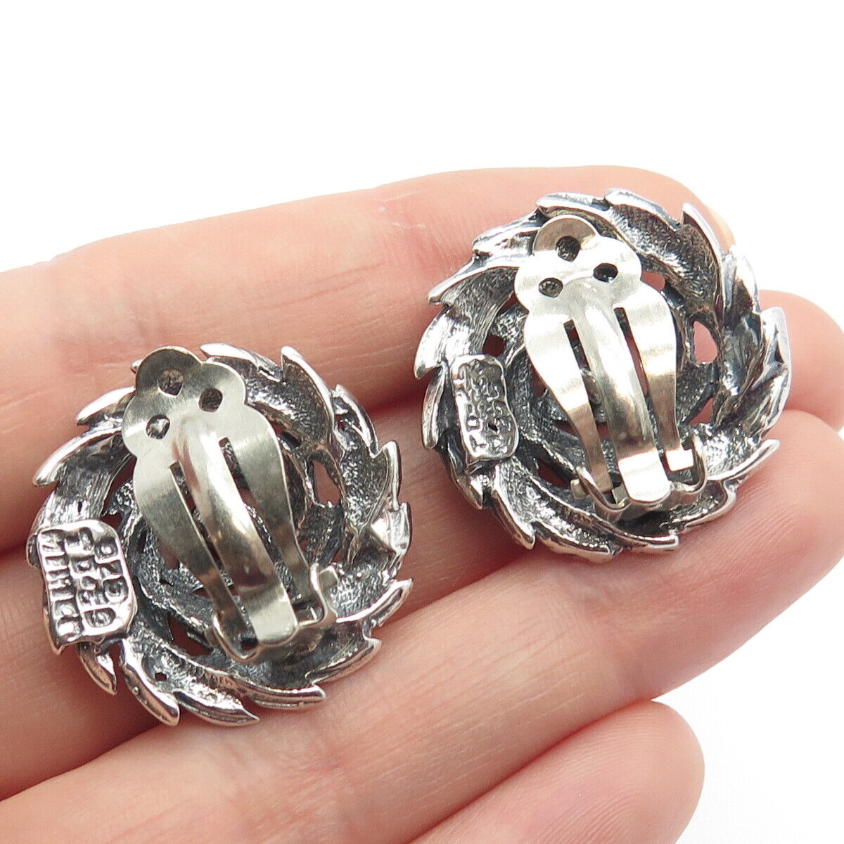 925 Sterling Silver Vintage Mexico Leaf Cluster Clip On Earrings