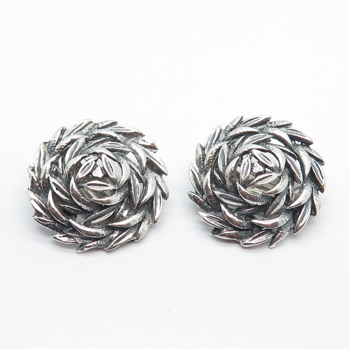 925 Sterling Silver Vintage Mexico Leaf Cluster Clip On Earrings