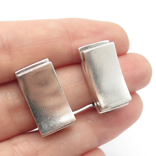 925 Sterling Silver Vintage Concave Rectangle Clip On Earrings