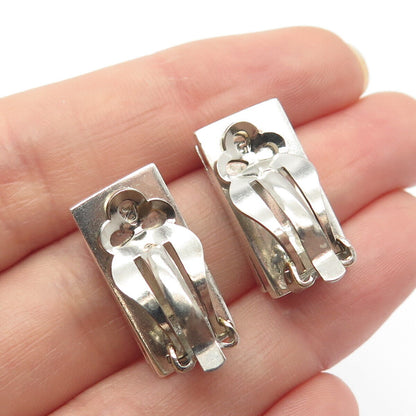 925 Sterling Silver Vintage Concave Rectangle Clip On Earrings