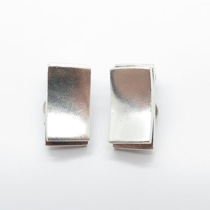 925 Sterling Silver Vintage Concave Rectangle Clip On Earrings