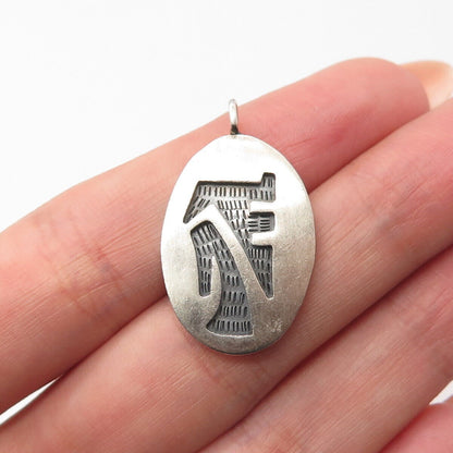 925 Sterling Silver Vintage Modernist Oval Pendant