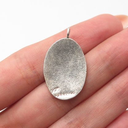 925 Sterling Silver Vintage Modernist Oval Pendant