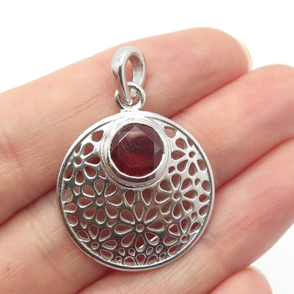 925 Sterling Silver Vintage Real Tourmaline Gemstone Ornate Pendant