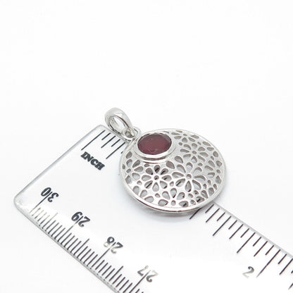 925 Sterling Silver Vintage Real Tourmaline Gemstone Ornate Pendant