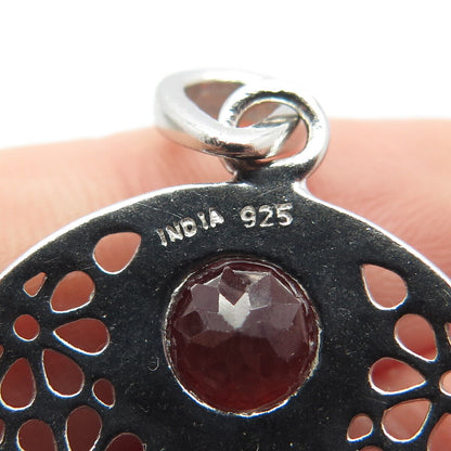 925 Sterling Silver Vintage Real Tourmaline Gemstone Ornate Pendant