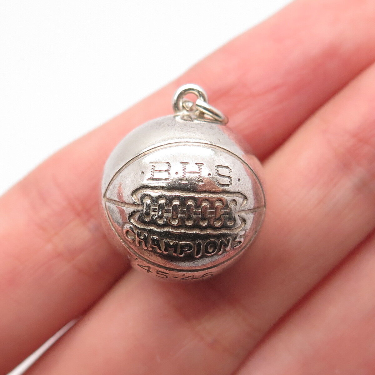 925 Sterling Silver Antique "BHS Champions" Rugby Ball Charm Pendant