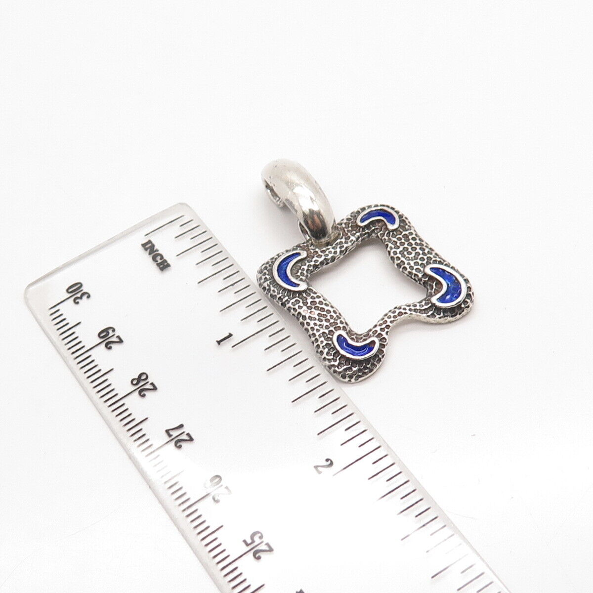 925 Sterling Silver Vintage Enamel Hammered Modernist Pendant