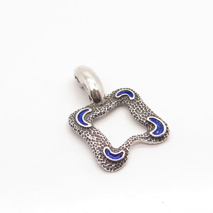 925 Sterling Silver Vintage Enamel Hammered Modernist Pendant