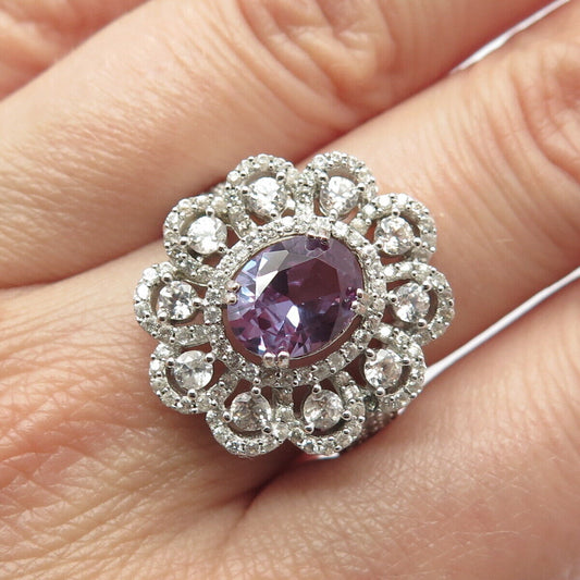 925 Sterling Silver Lab-Created White & Purple Sapphire Ring Size 8.25