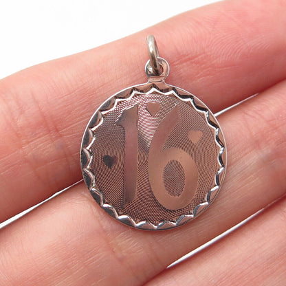 925 Sterling Silver Vintage Sweet 16 Charm Pendant