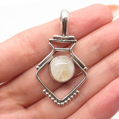 925 Sterling Silver Vintage Real Moonstone Gem Modernist Pendant