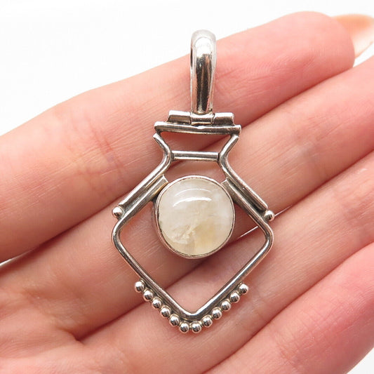 925 Sterling Silver Vintage Real Moonstone Gem Modernist Pendant